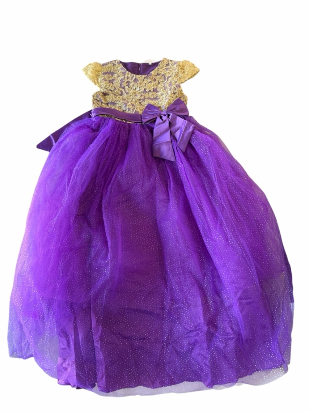 Girls Long Princess Fairy Style Purple and Gold Tulle Dress Size 170 aka 14 #260